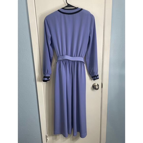 Vintage Madea Church Lady Dress Size 6 Blue Belted Secretary Modest Office - Picture 4 of 7